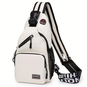 TEMU 2색 패션 멀티포켓 숄더백 - 대용량 스포츠 체스트 팩, 앞면 메쉬 포켓, 조절 가능한 스트랩, 여성 및 남성용, 화이트/블랙, 여행 숄더백 | 멀티펑셔널 백팩 | 메쉬 포켓 백, 여행 백팩