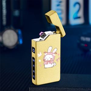 TEMU 귀여운 핑크 숄과 보우 타이 패턴이 있는 토끼가 있는 1개의 방풍 아크 라이터, 방풍 라이터, 방풍 아크 라이터, Type-C 충전 라이터, 메탈 쉘, 전원 표시, 더블 아크, 선물 상자 포장, 전원 절전 프로그램 포함