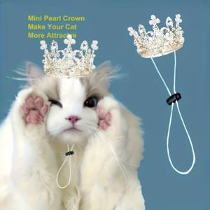 TEMU 소형 및 중형견 및 고양이를 위한 고급 왕관 액세서리 - 반짝이는 모양 비즈가 있는 레트로 스타일 머리 장식, 내구성이 뛰어난 알루미늄 합금, 펫 파티, 파티 펫 액세서리, 우아한 펫 액세서리에 적합, 강아지 머리띠, 강아지 머리삔