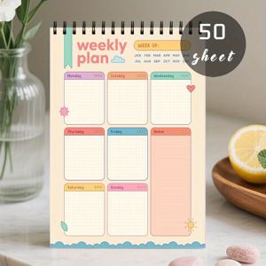 TEMU 1개 미날짜 주간 플래너 노트북 - 스파이럴 바인딩 포켓 사이즈 일일 정리장, 주간 & 월간 레이아웃, 컬러 코드 캘린더 그리드, 메모 섹션, 탭 포켓, 업무 및 여행용 - 귀여운 파스텔 플래너