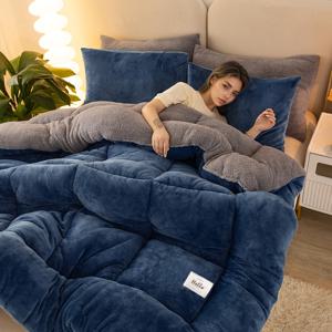 TEMU 1개 두꺼운 플러시 겨울 이불 - 초극세사 & 초보온 밀크 플리스 컴포터, 양면 퀼팅 공예로 사계절 따뜻함과 편안함, 세탁기 사용 가능한 침구, 침실, 기숙사 및 게스트룸용