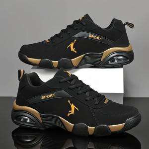 TEMU 남성용 튼튼한 운동화 - 미끄럼 방지 바닥, 아치 지지 및 쿠션 깔창이 있는 레이스업 캐주얼 스니커즈 - 야외 겨울 조깅 및 일상 사용에 적합 - 블랙 앤 화이트 디자인, 훌륭한 크리스마스 선물