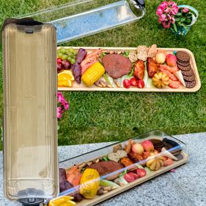 TEMU 1개 대형 델리 치즈 트레이 - 투명 잠금 뚜껑 포함, 휴대용 단일 구획 푸드 서비스 플래터, 요리, 치즈, 간식, 야채용, 식품 안전 뚜껑, 도마, 고기 트레이, 야외 사용에 이상적, 필수 주방 도구