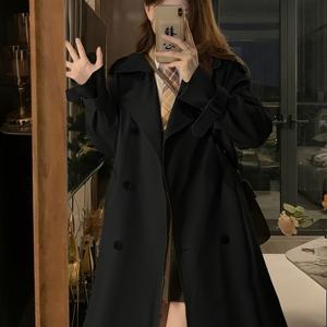 TEMU 2025년 신상 봄/가을 여성 트렌치 코트 (소녀스러운 키 작은 체형용), 스타일리시한 영국 디자인의 블랙 컬러, 키 작은 체형에 적합한 카키색 JK 재킷 포함. 여성용 숏 트렌치 코트는 가을 초중기 시즌에 완벽합니다.