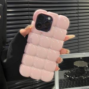 TEMU 휴대폰 케이스 - 아이폰 17 Promax, 17 Pro, 17 Air, 17, 16, 15, 14, 13, 12 Pro Max, 그리고 11에 적합한 사랑스러운 유광 3D 격자 솔리드 컬러 휴대폰 케이스. 간편하고 빈티지스럽고 부드러운 충격 방지 커버