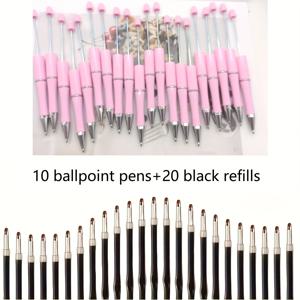 TEMU 30개 핑크 비즈 펜 세트 (핑크 비즈 펜 10개 + 리필 20개) 블랙 잉크, 친구, 선생님, 학교 사무용품 및 졸업 시즌에 완벽한 선물