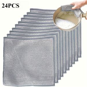 TEMU 24매 재사용 가능 설거지 행주 팩 - 주방, 욕실, 식당 사용을 위한 튼튼한 섬유 사각 수세미 패드, 다기능 기름때 제거 디자인, 모던 스타일, 거친 표면, 견고한 구조, 주방에 적합