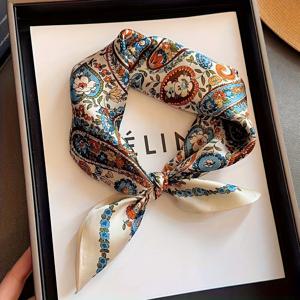 TEMU 새로운 여성용 컬러풀 페일리 패턴 스카프, 68Cm 새틴 사각 밴다나, 패셔너블하고 다용도, 부드럽고 매끄러운 질감, 모든 계절에 적합, 캐주얼한 행사 및 휴일 파티에 완벽