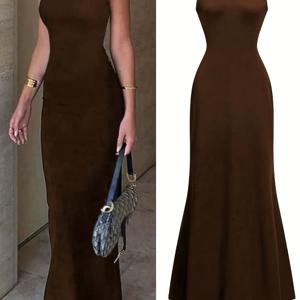 TEMU 2025 여성용 여름에서 가을로 전환하는 필수 아이템: 우아한 블랙 슬림핏 맥시 드레스 - 민소매 밴디지 힙 랩핑 스탠드업 칼라, 웨딩 게스트, 브라이덜 샤워, 이비자 파티, 가벼운 정장, 저녁 디너 데이트, 백투스쿨 아웃핏, 교사 복장, 컨트리 콘서트 앙상블, 우아한 웨딩 게스트 드레스