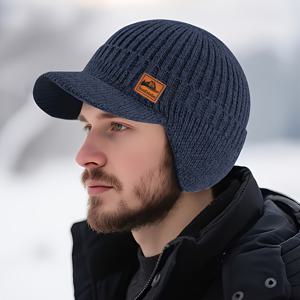 TEMU 아웃도어 스포츠 및 스키에 적합한 따뜻한 귀 덮개와 챙이 있는 오리 부리 디자인의 남성용 겨울 니트 모자