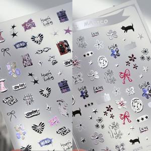 TEMU 2개 세트 액체 메탈 시계 하트 오각꽃 네일 스티커, 인스 스위트 쿨 스타 문 Y2K 핫 네일