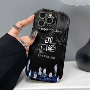 TEMU 휴대폰 케이스 - 곱슬 웨이브 테두리 화이트 폰 케이스 EXO 6주년 기념 폰 케이스, 아이폰 17/16E/16/15/14/13/12/11/8/7 Pro/Pro Max/Plus/X/Xs/Xr/Xs MAX에 적합, 렌즈 보호, 보호 폰 케이스, 선물, 예술적인 스타일 쉘, 레트로 미학