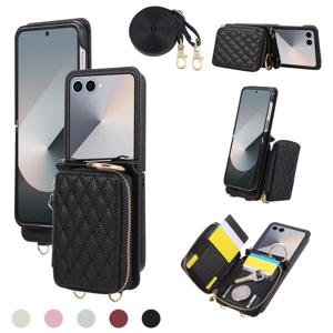 TEMU 휴대폰 케이스 - Z FLIP3/Z FLIP4/Z FLIP5/Z FLIP6 5G/Z FLIP7 FE 5G/Z FLIP7 호환 하트 지퍼 케이스, 다기능 스탠드, 긴 로프 포함, 지갑 기능, 다중 카드 슬롯