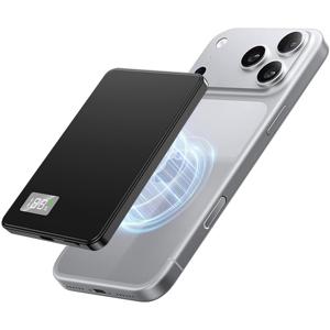 TEMU 로운 8.8mm 초박형 5000mAh 마그네틱 무선 충전기, 스마트 디스플레이가 있는 휴대용 보조 배터리, 15W/PD20 고속 충전, 메탈 케이스