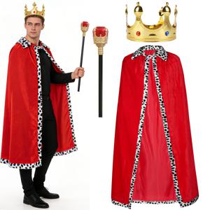 TEMU 3피스 왕 코스튬 세트 | 90cm/130cm 레드 케이프 퀸 벨벳 로브, 왕자 지팡이 & 왕관 포함 남녀 프로미스, 축하 행사, 왕자 드레스업 코스프레, 할로윈, 생일 파티, 세계 예약의 날, 카니발 역할극용