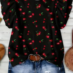 TEMU 여성용 우아한 숏 슬리브 블라우스 - 이중 레이어 러플 소매 & 라운드넥, 논스트레치, 봄 여름 휴가, 데일리웨어, 머신워시 가능, 리조트 스타일 캐주얼부터 드레시한 룩까지