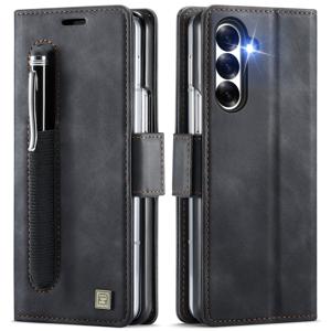 TEMU 삼성 갤럭시 Z 폴드 7/6 호환 비즈니스 스타일 플립 폴리오 케이스 - 합성 가죽 소재, 펜 슬롯 + 3개 카드 슬롯, 중성 보호 케이스