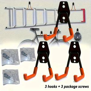 TEMU 6개입 - 고강도 차고 벽걸이 후크 - 산업용 스틸 벽걸이 수납 랙, 간편한 설치를 위한 사전 드릴링 디자인, 공구, 자전거, 사다리, 원예 장비를 위한 공간 절약형 후크, 차고, 작업장에서 사용 가능