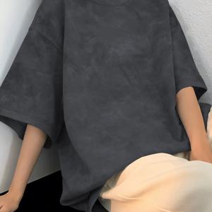 TEMU 여성용 여름 タイダイ 라운드넥 티셔츠, 실내복 상의, 부드럽고 피부에 친화적인 원단, 유럽 및 미국 스타일, 릴랙스 스타일