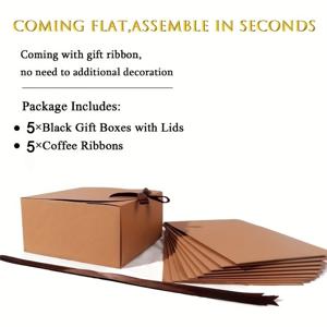 TEMU 남녀공용 선물용 10개 세트, 뚜껑과 리본이 있는 5개의 브라운 선물 상자 - 결혼식, 크리스마스, 생일, 베이비 샤워, 브라이덜 샤워, 기념일, 발렌타인데이용 우아한 크라프트지 선물 상자, 대용량 선물 상자