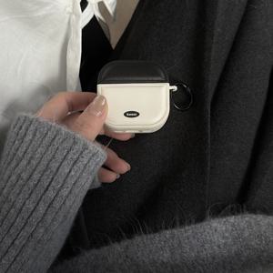 TEMU 블랙 & 화이트 컬러블록 + 원형 링 에어팟 케이스, 애플 에어팟 프로 3 / 에어팟 프로 2 / 에어팟 4 / 에어팟 3 / 에어팟 2 호환 / 여성용 패션 에어팟 케이스 / 에어팟 케이스