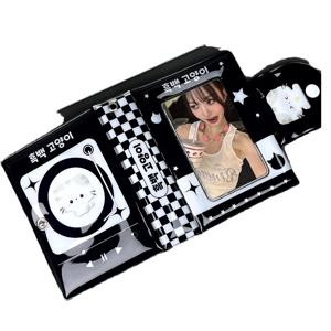 TEMU 1개 귀여운 검은 고양이 Kpop 포토카드 앨범 - 할로우 디자인 아이돌 카드 홀더, 휴대용 수집용 카드 북 (음악 고양이 테마)