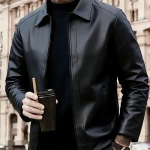 TEMU 남성용 PU 가죽 재킷, 캐주얼 라펠 지퍼업 코트, 부드럽고 매끄러운 소재, 봄/가을 패션 스타일 아우터웨어, 가벼운 방풍 데일리웨어, 데이트/스트리트웨어/파티 행사에 적합, 스티칭 공예, 남성 발렌타인데이 선물