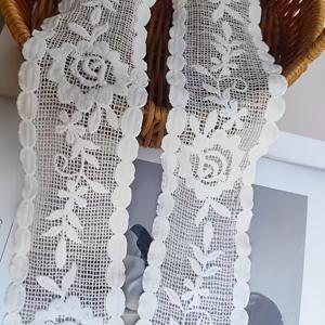 TEMU 2야드 화이트 핸드 스티치 레이스 원단 롤 - 드레스, 웨딩 데코, 커튼 및 가구 장식용 플로럴 웨이브 트림 | DIY 공예용 내구성 폴리에스터 리본, 블라우스 호환 의류 장식