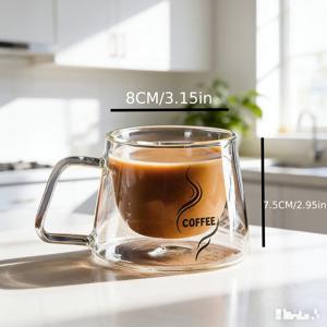 TEMU 이중벽 단열 유리컵 | 손잡이 커피 머그 | 고붕규산 내열 텀블러 | 가정 및 사무실용 아이스 커피와 라떼 컵