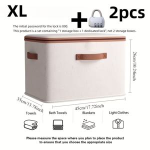 TEMU 2개 세트: 사물함용 번호 자물쇠 1개 및 이중 지퍼와 인조 가죽 손잡이가 있는 보관함 1개 포함. 옷, 침구, 이사용으로 적합한 넉넉한 뚜껑형 바구니 - 침실, 기숙사, 서재, 옷장, 세탁 바구니, 선반 바구니로 사용하기 좋음