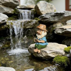 TEMU 1개 재미있는 낚시 노움 노움 피규어 - 낚싯대와 물고기가 있는 레진 만화 정원 장식, 야외/정원 연못 장식, 유럽 & 미국 홈 가드닝에 적합한 창의적인 미니어처 조각상