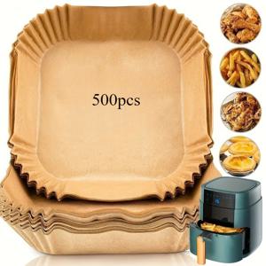 TEMU 500개 논스틱 에어프라이어 개스킷 일회용 베이킹 페이퍼 패드 - 기름 및 방수, 내열성, 간편한 세척, 크리스마스, 부활절, 어머니의 날, 휴일 선물, 축제 요리에 적합, 세척이 쉬운 소재