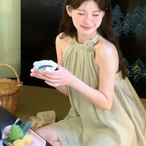 TEMU 여름 분위기 그린 민소매 라운드넥 셔츠와 하이웨이스트 슬림 스커트 투피스 여성 의류 세트