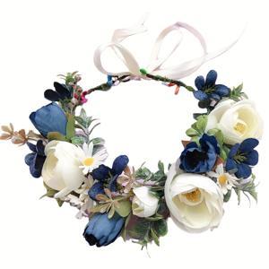 TEMU 새로운 여성용 인조 꽃 왕관 헤어밴드, 야외 신부 사진 촬영에 잘 어울리는 자연스러운 스타일