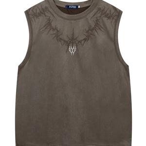 TEMU 남성용 캐주얼 민소매 티셔츠, 헤비 자수, 여름 스트리트웨어에 완벽