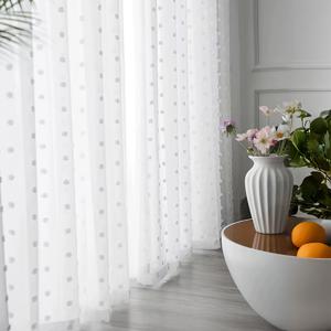 TEMU COSENNATUR 2026 1 패널 물방울 무늬 작은 플러시 볼 구름 자수 시어 창문 스카프 커튼, 로드 포켓 상단, 간편한 걸이, 매칭한 산뜻한 간편한 홈 데코 스타일