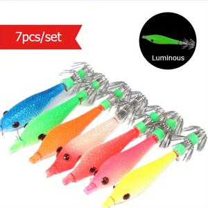 TEMU 7개 세트 11cm 소프트 오징어 루어 지그 후크 발광 미끼 바닷물용