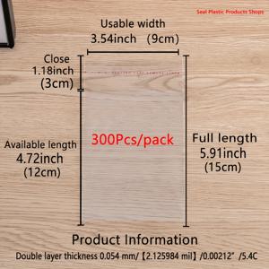 TEMU 300개 OPP 투명 방진 플라스틱 셀로판 자체 접착 백, 이중 레이어 두께 0.054mm, 작은 추가품, 키 체인, 펜던트, 카드, 투명 보관 백, 의류 포장 백, 주얼리 백, 여행, 보관, 포장, 선물