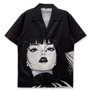 TEMU 남성 티셔츠, 캐주얼 셔츠, Y2K 스타일, 일본 만화 분위기, 트렌디하고 멋지게, 비치 셔츠, 힙합 스타일