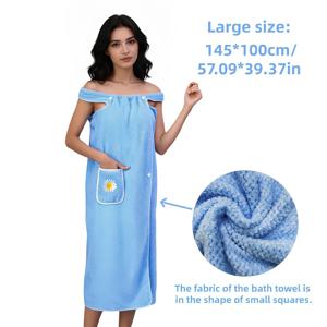 TEMU 부드럽고 흡수성이 뛰어나며 빠르게 마르는 웨어러블 목욕 타월 가운, 꽃무늬 포켓과 스타일리시한 타월 스커트 포함 - 편안한 긴 목욕 가운, 욕실, 수영장, 사우나, 스파, 야외, 캠핑, 여행용 호텔 등 다양한 환경에 적합한 여러 스타일로 제공
