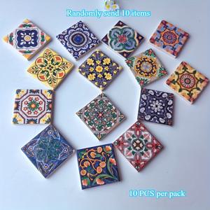TEMU 수작업 유화 유리 장식 타일 10개 팩, 빈티지 장인정신의 스페인 스타일 꽃무늬 타일, DIY 프로젝트, 홈 데코, 예술 창작물 등에 적합 - 장식용 재료, DIY 공예용품