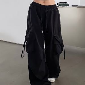 TEMU 레트로 스트리트웨어 카고 팬츠 남녀공용, 댄스 캐주얼 레그 하이웨스트 루즈핏 와이드팬츠