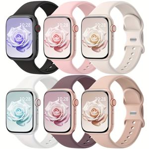 TEMU 애플워치 밴드 호환 스포츠 밴드 6개 팩 (남녀 공용, 44mm, 45mm, 46mm, 49mm, 42mm 사이즈). 시리즈 3, 2, 1 호환. 이 부드러운 실리콘 스트랩은 아이워치 시리즈 10, 9, 울트라, 8, 7용으로 설계되었습니다. (특허 출원)