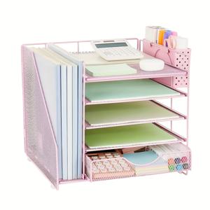 TEMU 모던 스타일 그리드 책상 파일 랙 1개, 5단 탁상용 수납함, 사무실용 다기능 책상 정리함, 파일 폴더 랙 및 홀더, 파일 보관 가능, 직장인용 액세서리