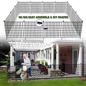 TEMU 도어락 포함 정원 울타리, 땅 파기 불필요 - 24인치(높이) - 금속 울타리 패널, 두꺼운 녹 방지 정원 울타리, 안뜰용 - 개, 토끼, 파티오용, 동물 차단 울타리 - 녹 방지 금속 철망 패널 프레임이 있는 반려동물 울타리