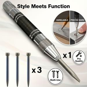 TEMU 내구성 강한 크롬 소재의 미끄럼 방지 그립이 있는 헤비듀티 자동 센터 펀치 도구 - X1, X2, X3 드릴 비트 3개 포함 - 금속, 유리, 목재, 플라스틱에 적합 - 정밀한 마킹 및 드릴링 가이드 - 공작실, 실험실, DIY 프로젝트에 이상적 - 인체공학적 핸들 디자인, 고품질 제작, 전문 장인의 선택