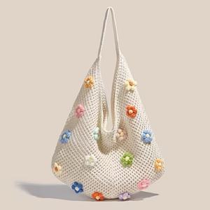 TEMU 새로운 여성용 토트백, 숄더겸용 겨드랑이 가방, 릴랙스 스타일 우븐백, 니트 플로럴 패션 출퇴근 가방, 대용량