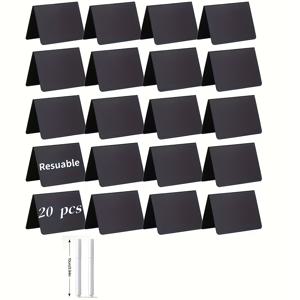 TEMU 22개 컬렉션 - 미니 칠판 간판 키트 (20개 간판 및 2개 지울 수 있는 펜 포함), 재사용 가능한 PVC 데스크탑 라벨 홀더, 수직 가격 태그, 소형 칠판 제품 라벨, 사무용품 및 추가품, 뷔페 및 파티에 적합