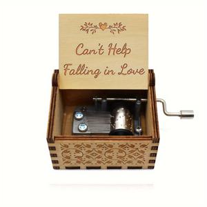 TEMU 나무 수동 핸드크랭크 오르골 1개 