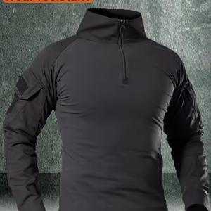 TEMU 남성용 봄/가을 아웃도어 택티컬 상의, 다중 포켓 내마모성 통기성 긴소매 프로그 수트, 아웃도어 등산, 암벽 등반, 하이킹용 슬림핏 지퍼 스탠드업 칼라 상의
